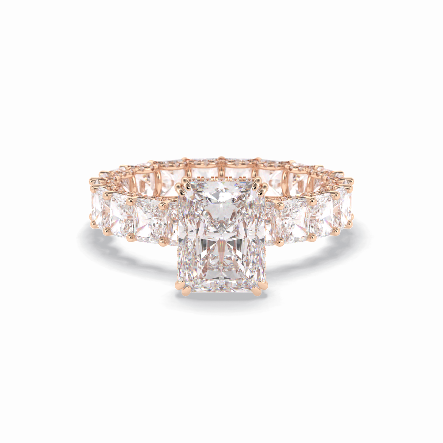 3.0 CT Radiant Cut Pave & Hidden Halo Style Moissanite Engagement Rings