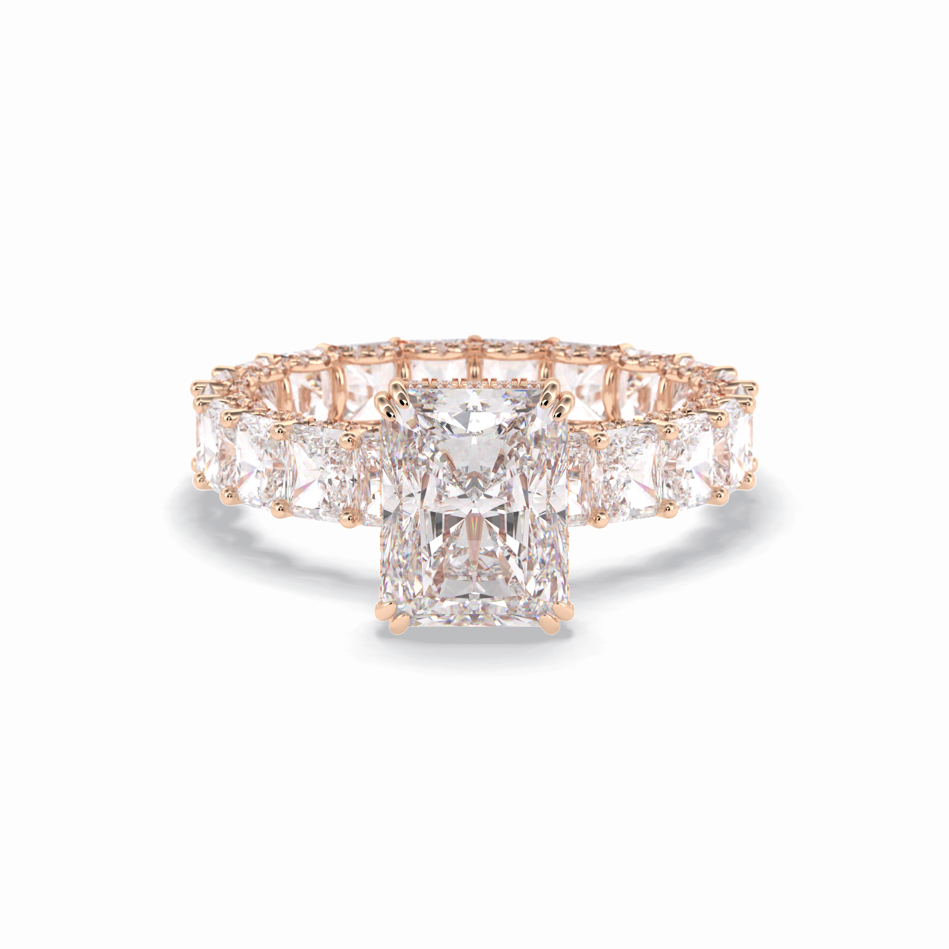 3.0 CT Radiant Cut Pave & Hidden Halo Style Moissanite Engagement Rings