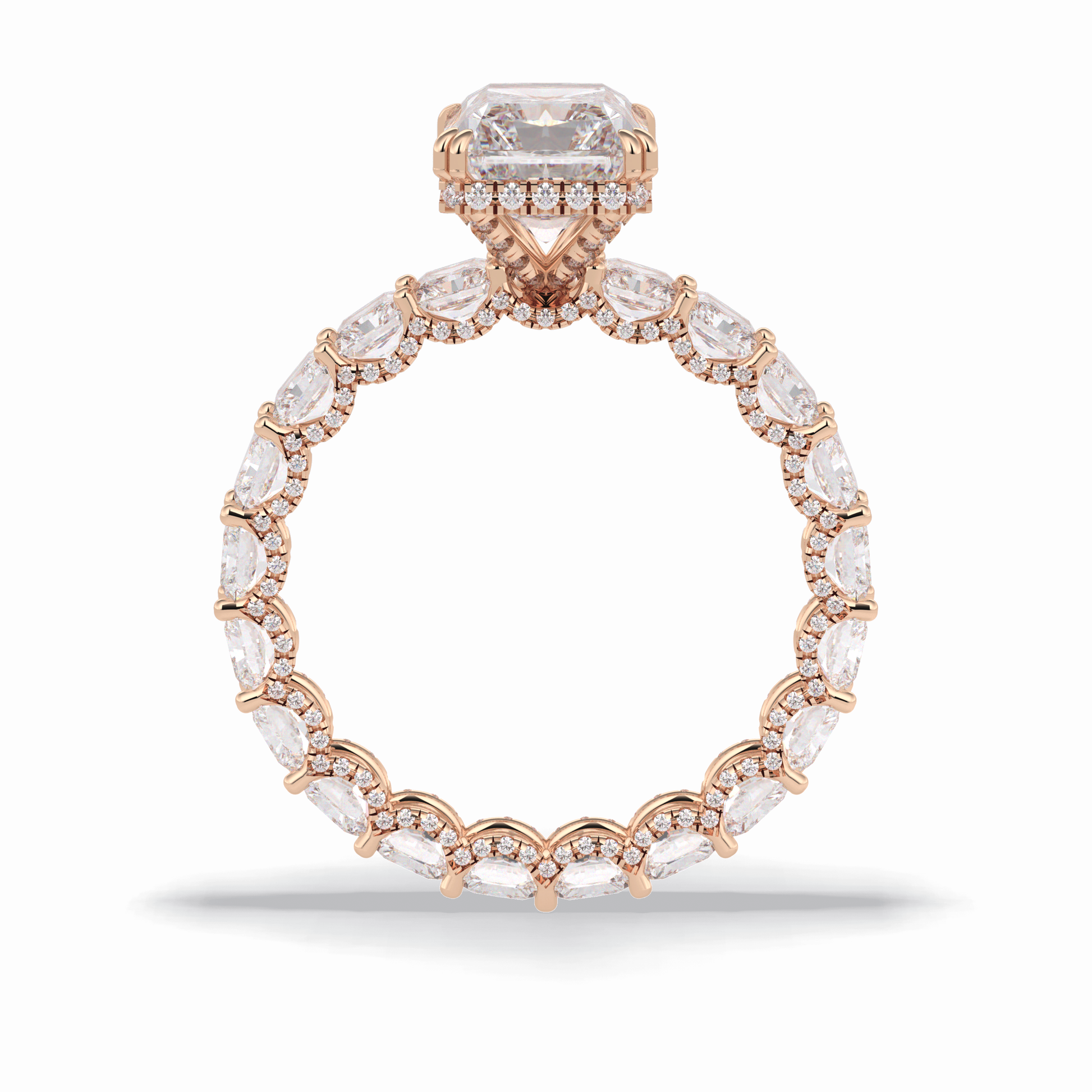 3.0 CT Radiant Cut Pave & Hidden Halo Style Moissanite Engagement Rings