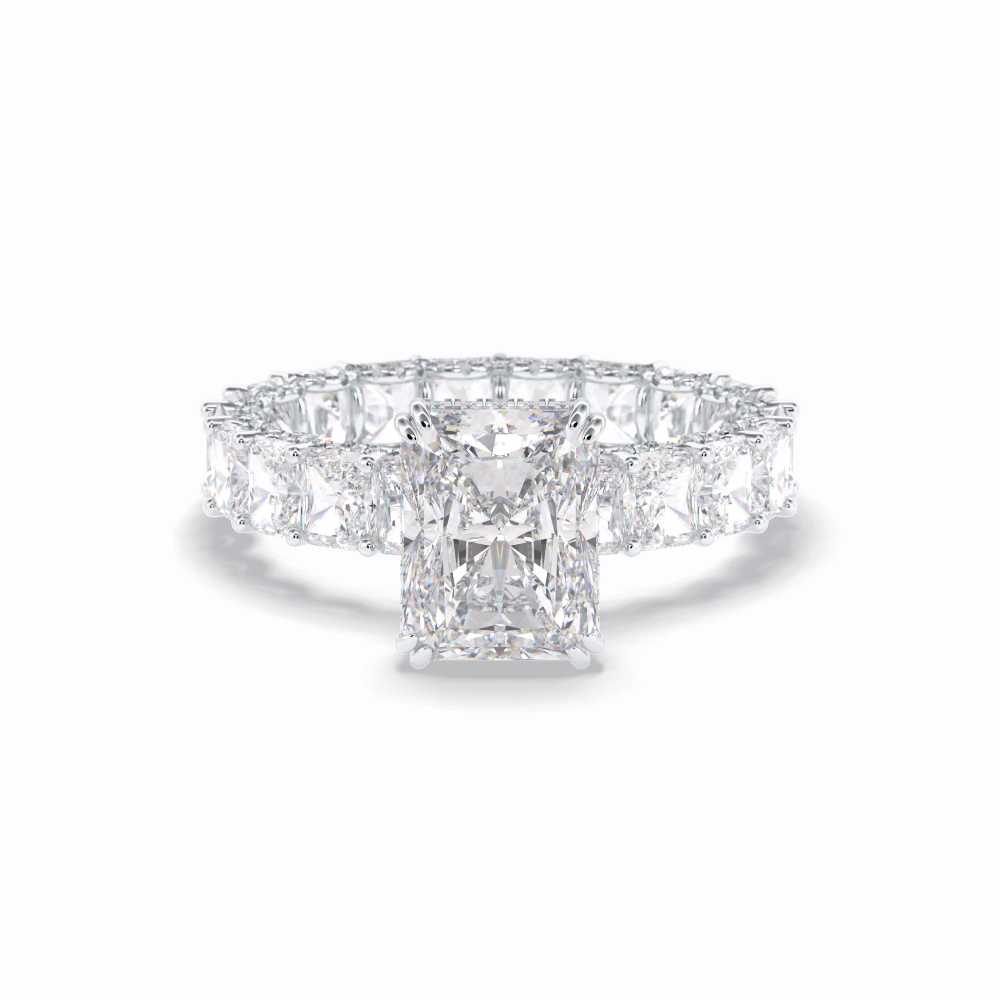 3.0 CT Radiant Cut Pave & Hidden Halo Style Moissanite Engagement Rings