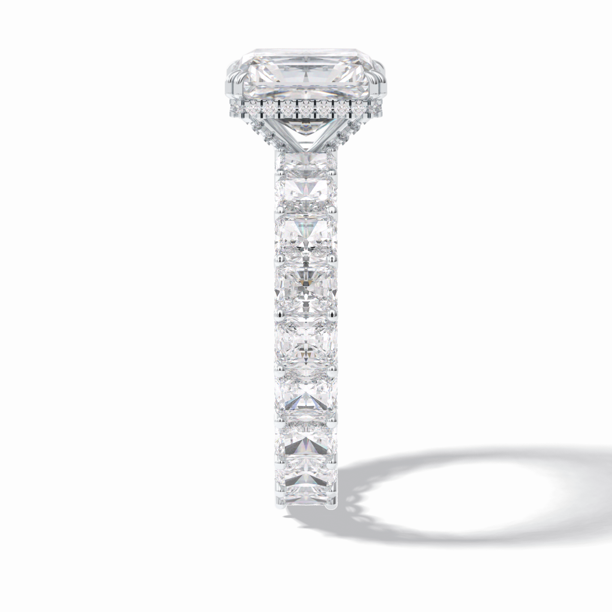 3.0 CT Radiant Cut Pave & Hidden Halo Style Moissanite Engagement Rings