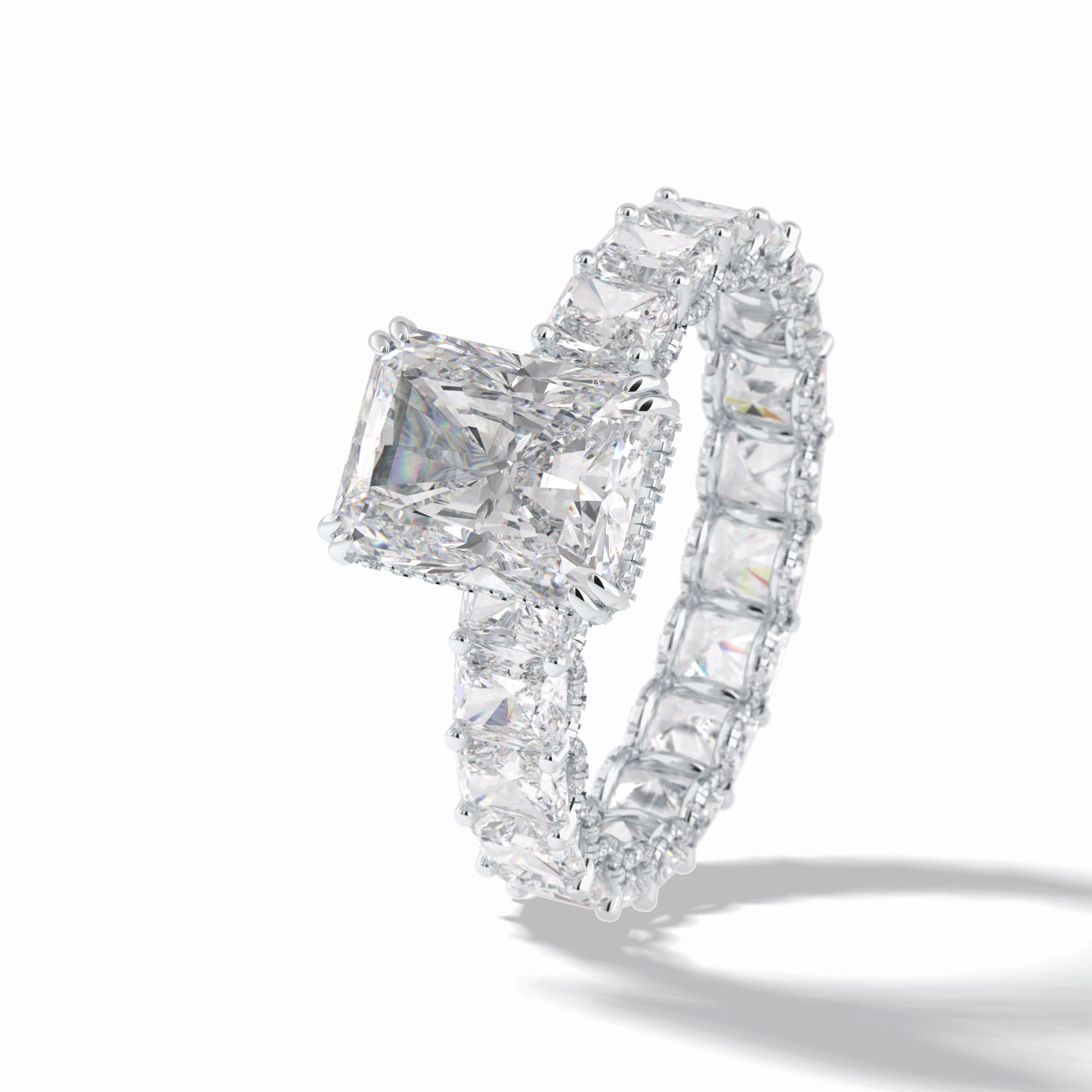 3.0 CT Radiant Cut Pave & Hidden Halo Style Moissanite Engagement Rings