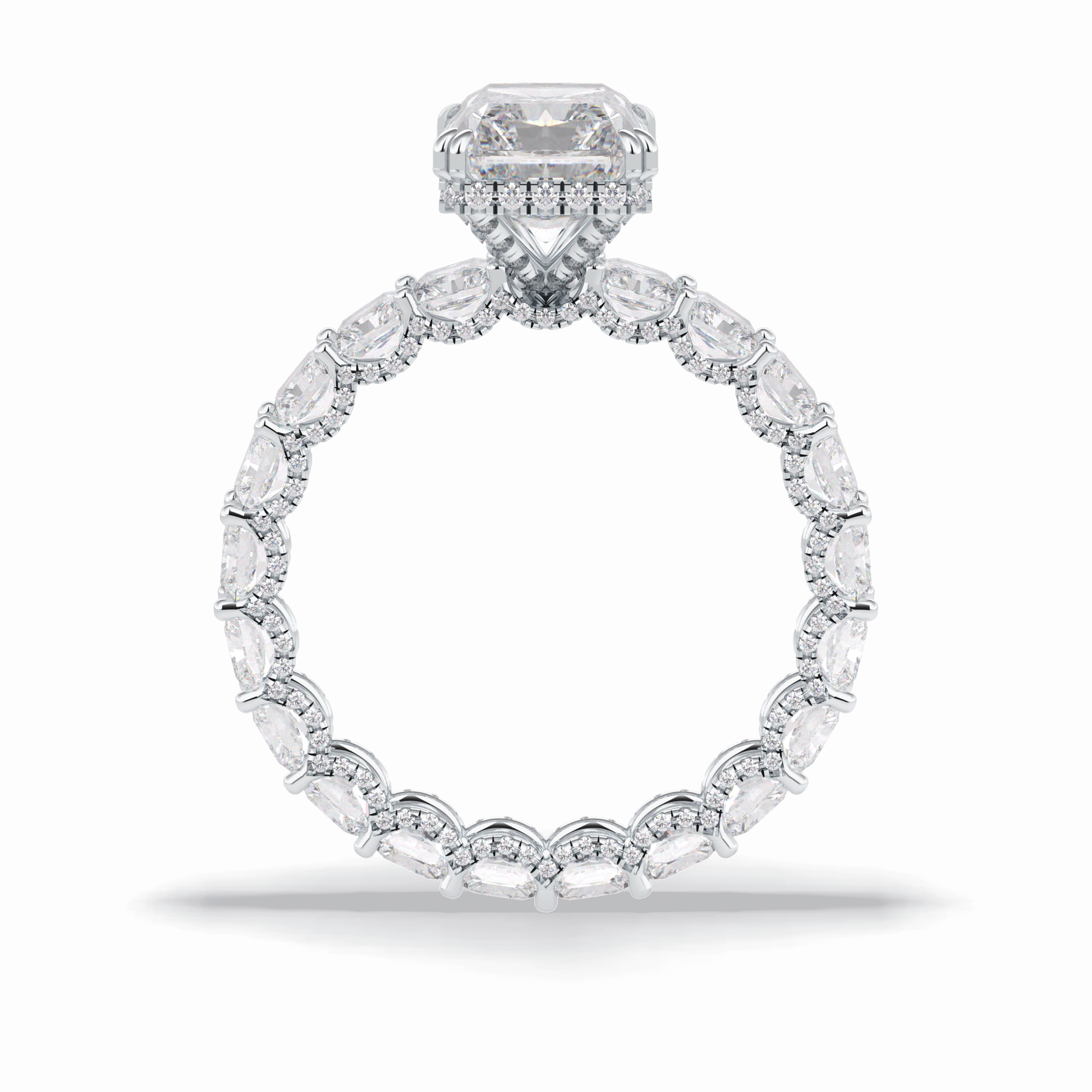 3.0 CT Radiant Cut Pave & Hidden Halo Style Moissanite Engagement Rings