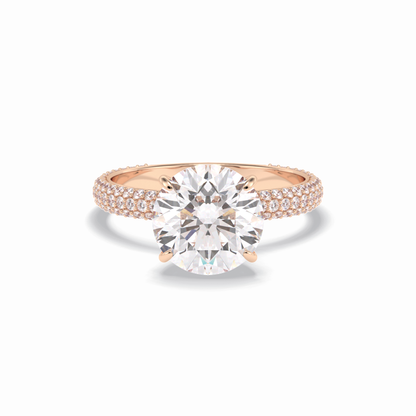 3.0 CT Round Cut Pave & Hidden Halo Style Moissanite Engagement Rings