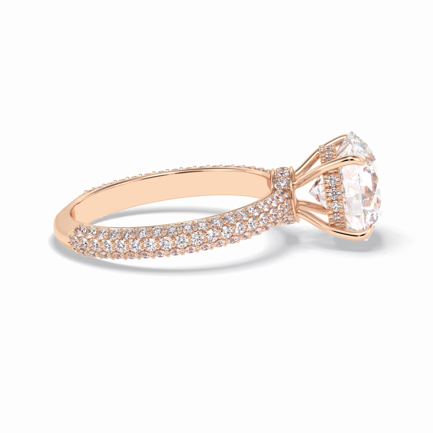 3.0 CT Round Cut Pave & Hidden Halo Style Moissanite Engagement Rings