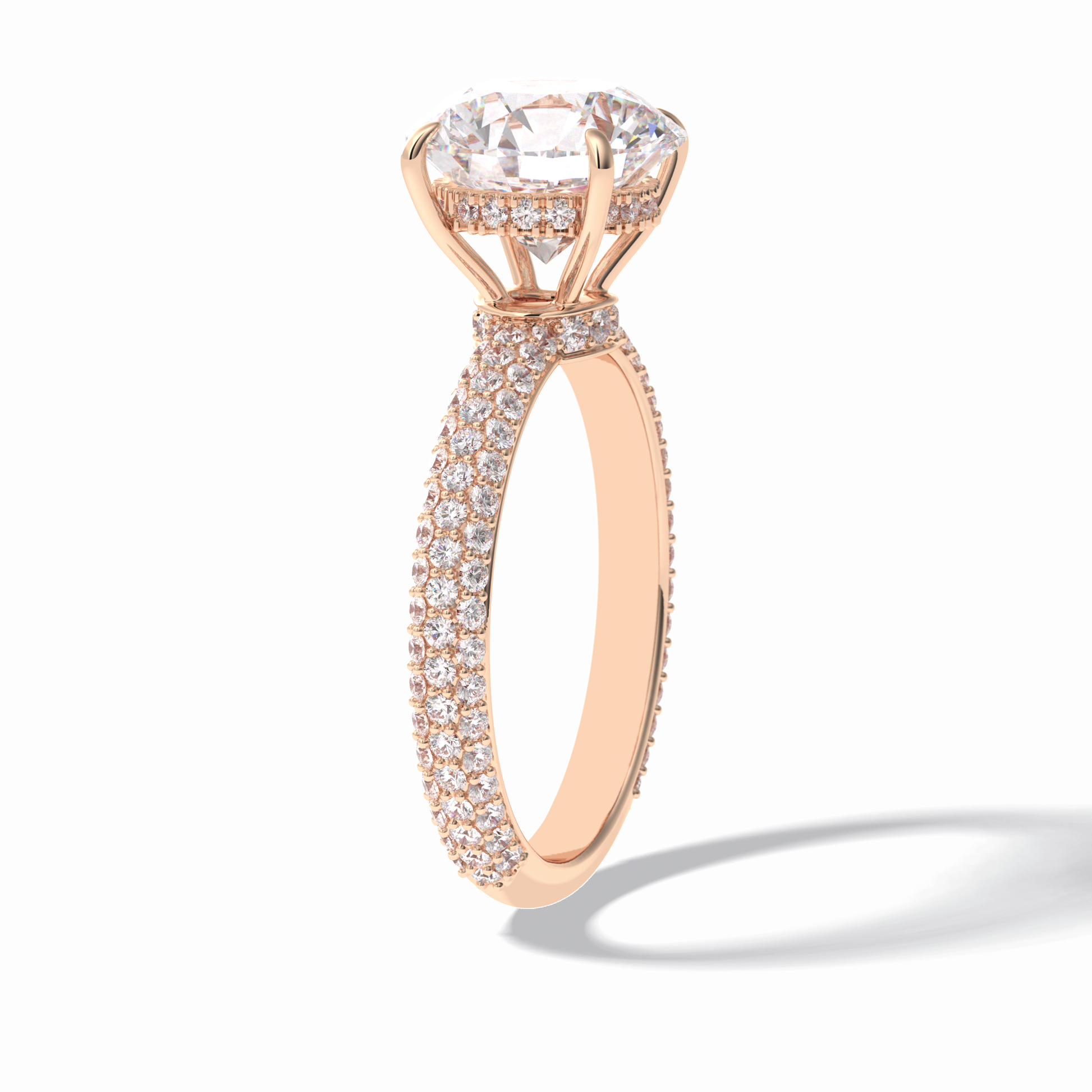 3.0 CT Round Cut Pave & Hidden Halo Style Moissanite Engagement Rings