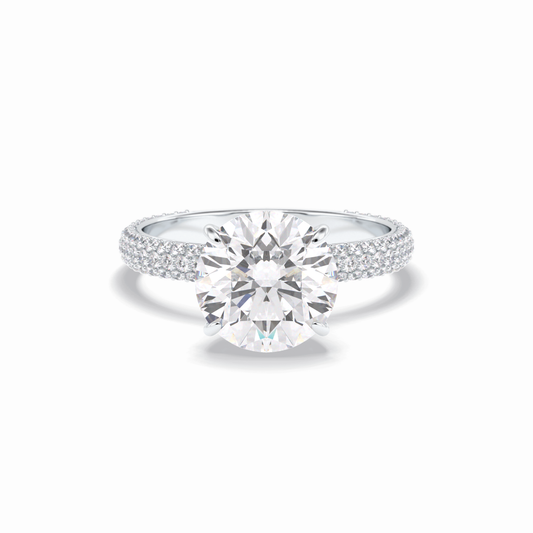 3.0 CT Round Cut Pave & Hidden Halo Style Moissanite Engagement Rings