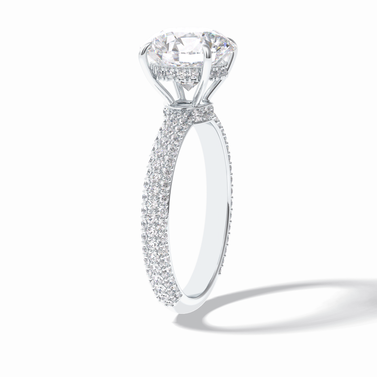 3.0 CT Round Cut Pave & Hidden Halo Style Moissanite Engagement Rings