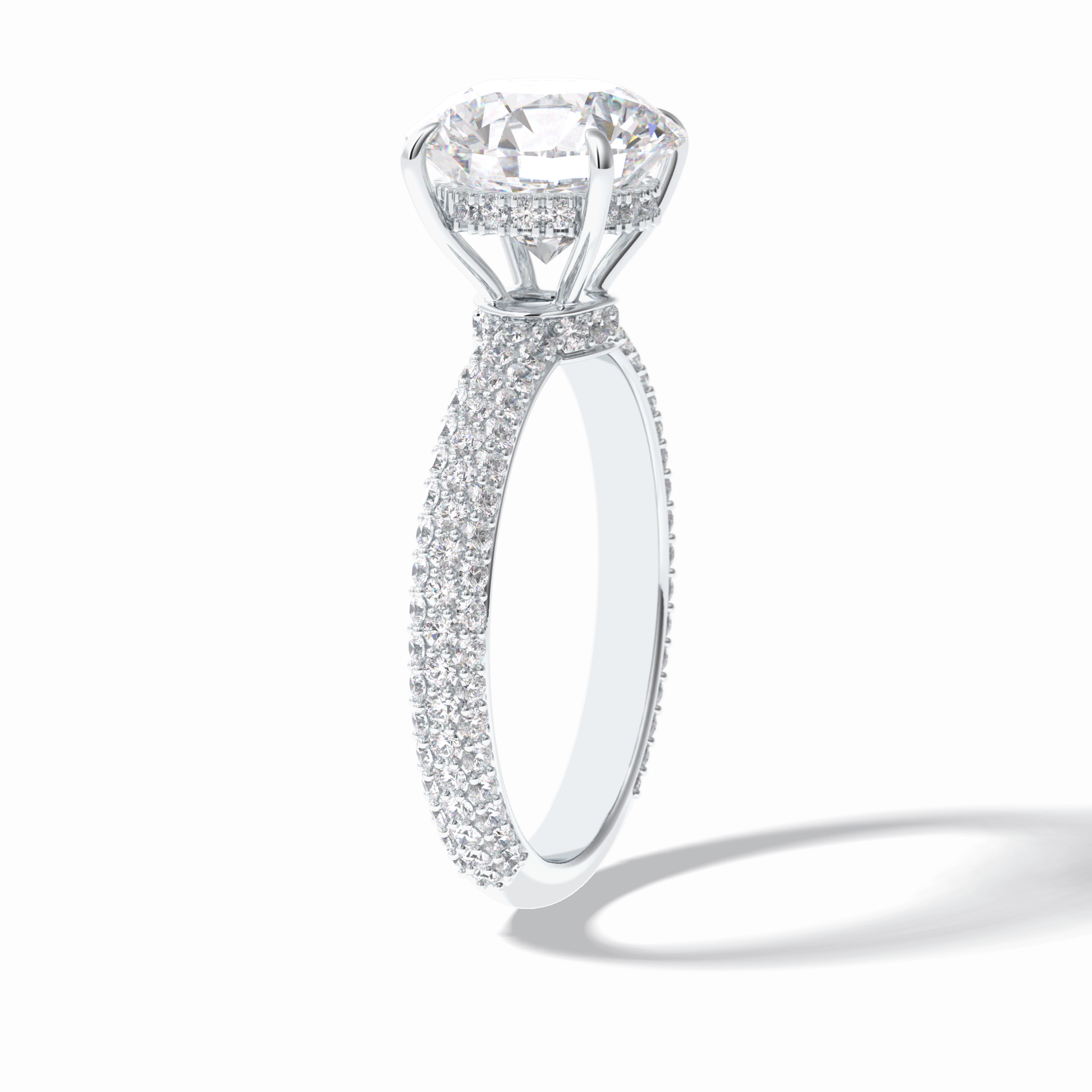 3.0 CT Round Cut Pave & Hidden Halo Style Moissanite Engagement Rings