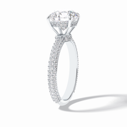 3.0 CT Round Cut Pave & Hidden Halo Style Moissanite Engagement Rings
