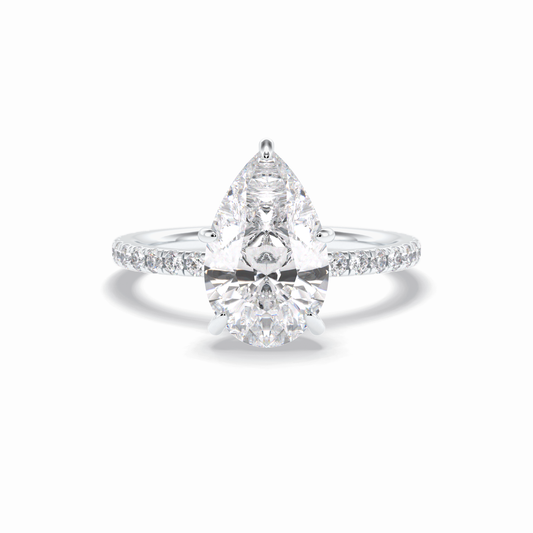 3.05 CT Pear Cut Pave & Hidden Halo Style Moissanite Engagement Rings