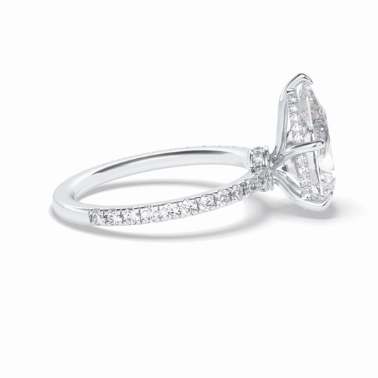 3.05 CT Pear Cut Pave & Hidden Halo Style Moissanite Engagement Rings