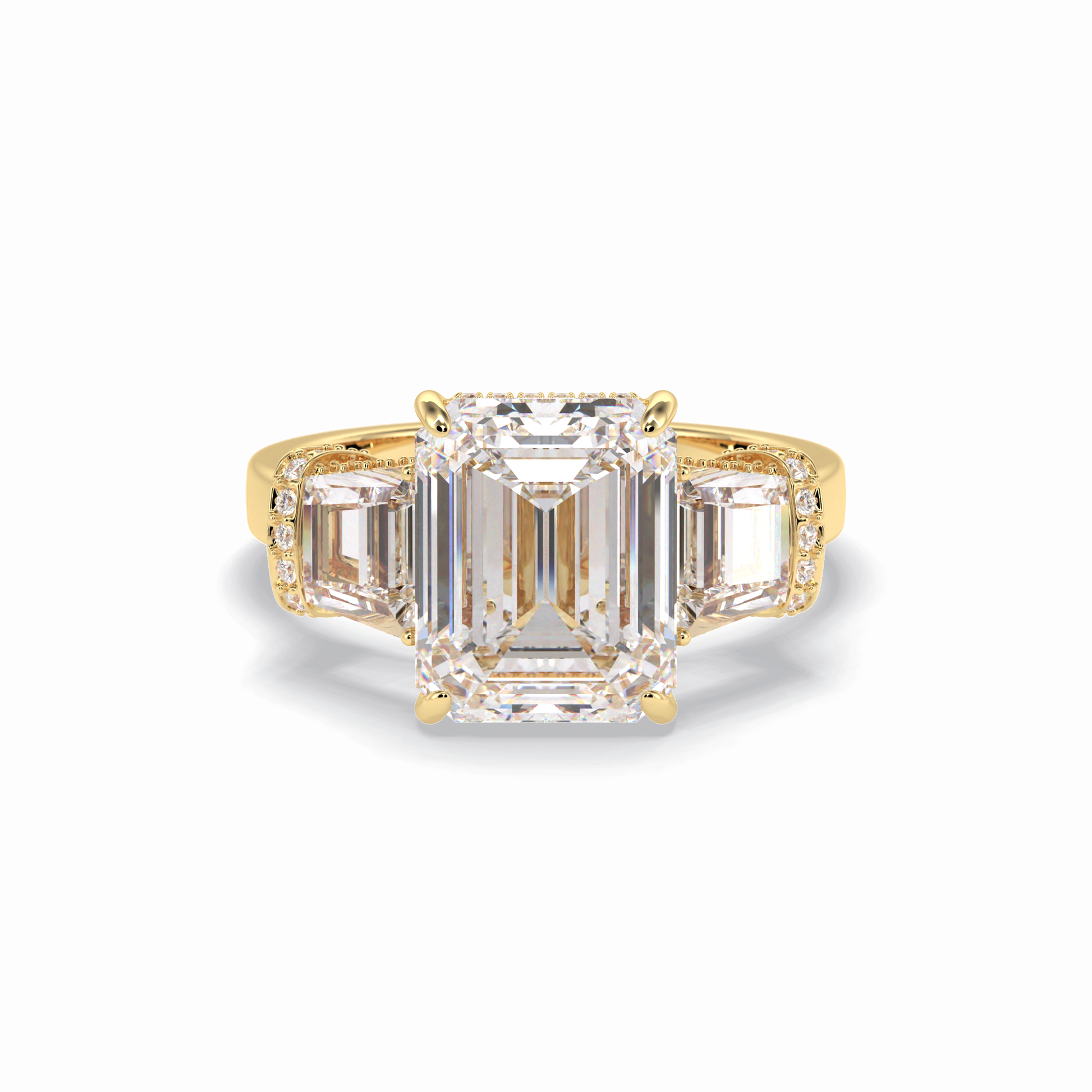 4.0 CT Emerald Cut Three Stones Style Moissanite Engagement Rings