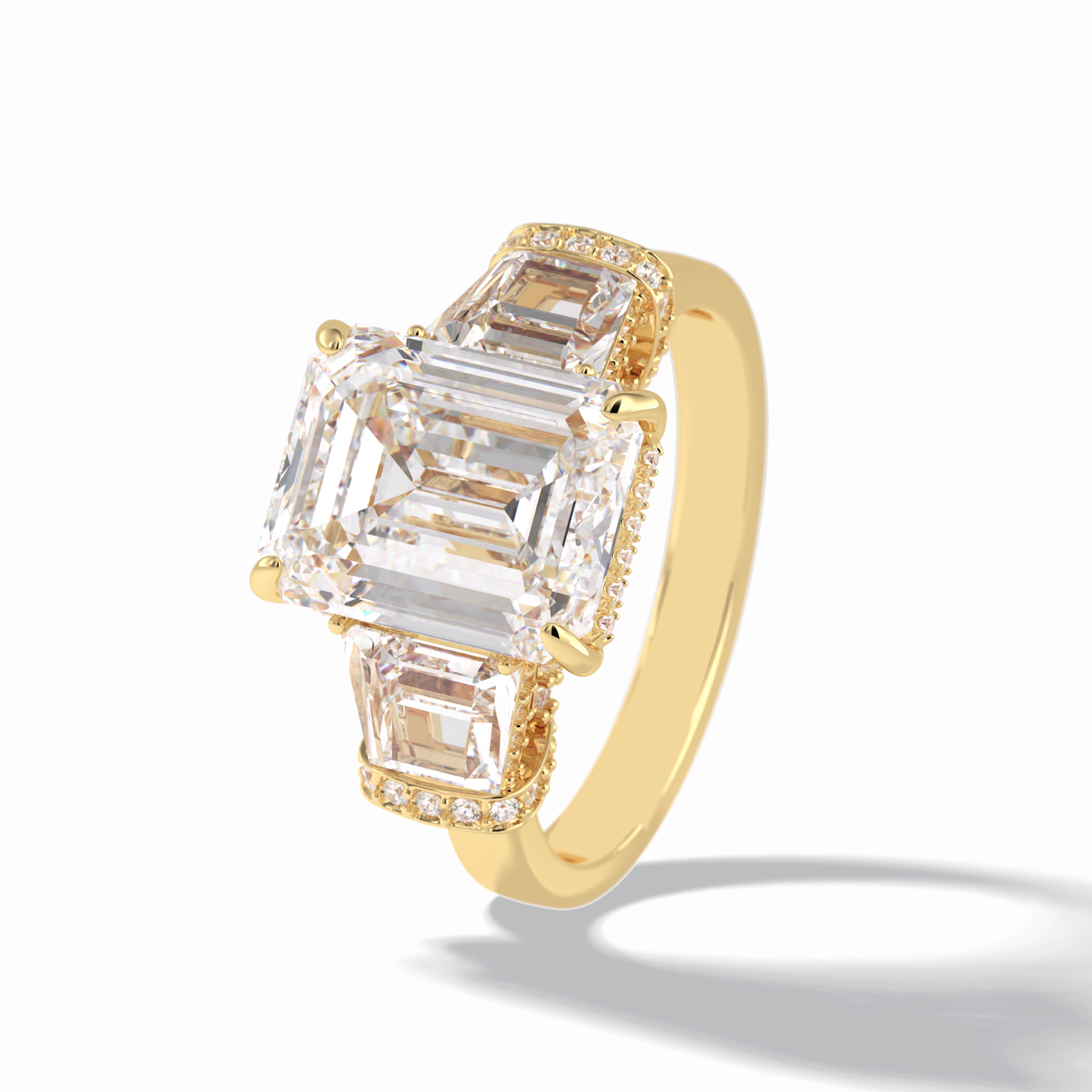 4.0 CT Emerald Cut Three Stones Style Moissanite Engagement Rings