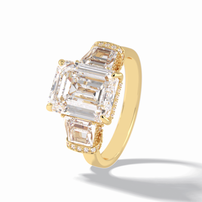 4.0 CT Emerald Cut Three Stones Style Moissanite Engagement Rings