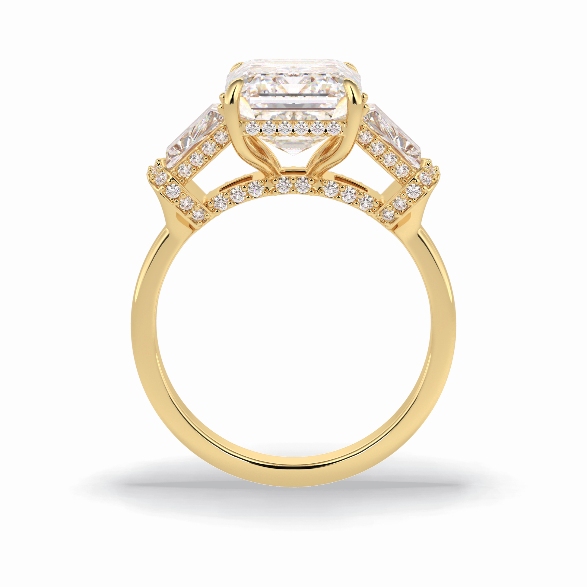 4.0 CT Emerald Cut Three Stones Style Moissanite Engagement Rings