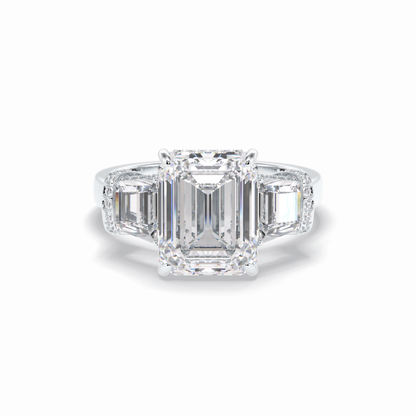 4.0 CT Emerald Cut Three Stones Style Moissanite Engagement Rings