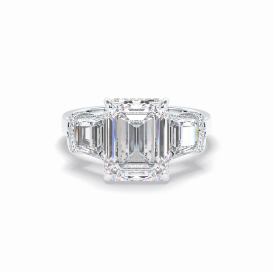 4.0 CT Emerald Cut Three Stones Style Moissanite Engagement Rings
