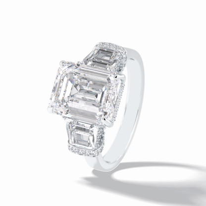 4.0 CT Emerald Cut Three Stones Style Moissanite Engagement Rings