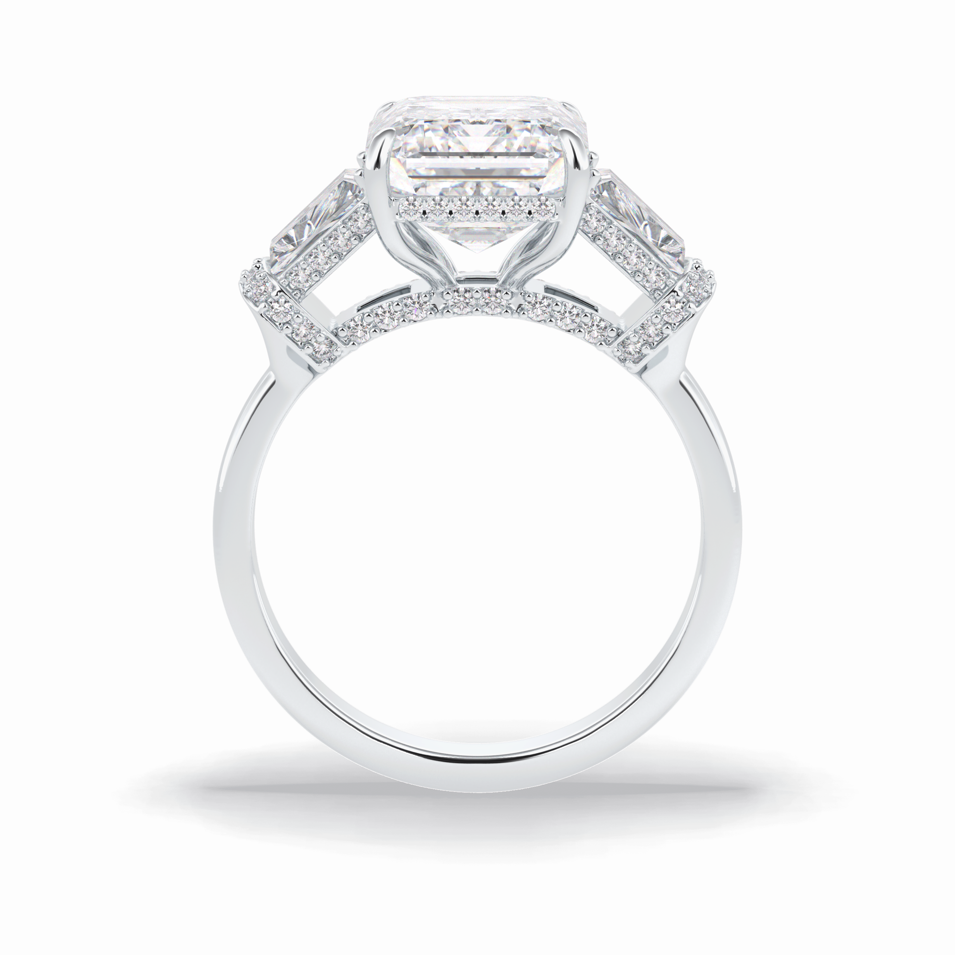 4.0 CT Emerald Cut Three Stones Style Moissanite Engagement Rings