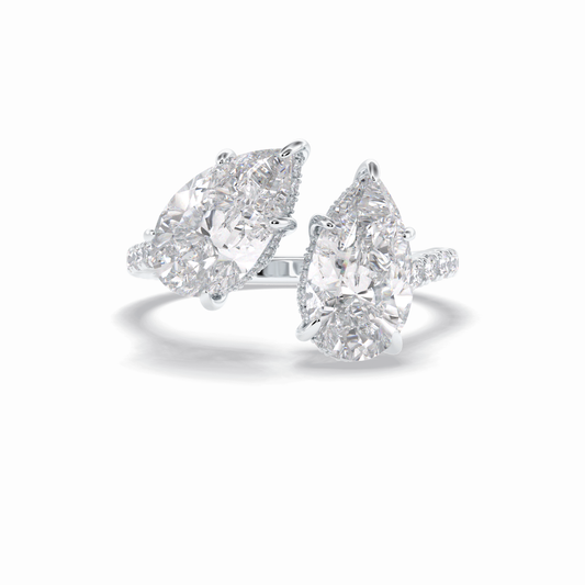 4.0 CT Pear Cut Two Stones & Pave Style Moissanite Engagement Rings