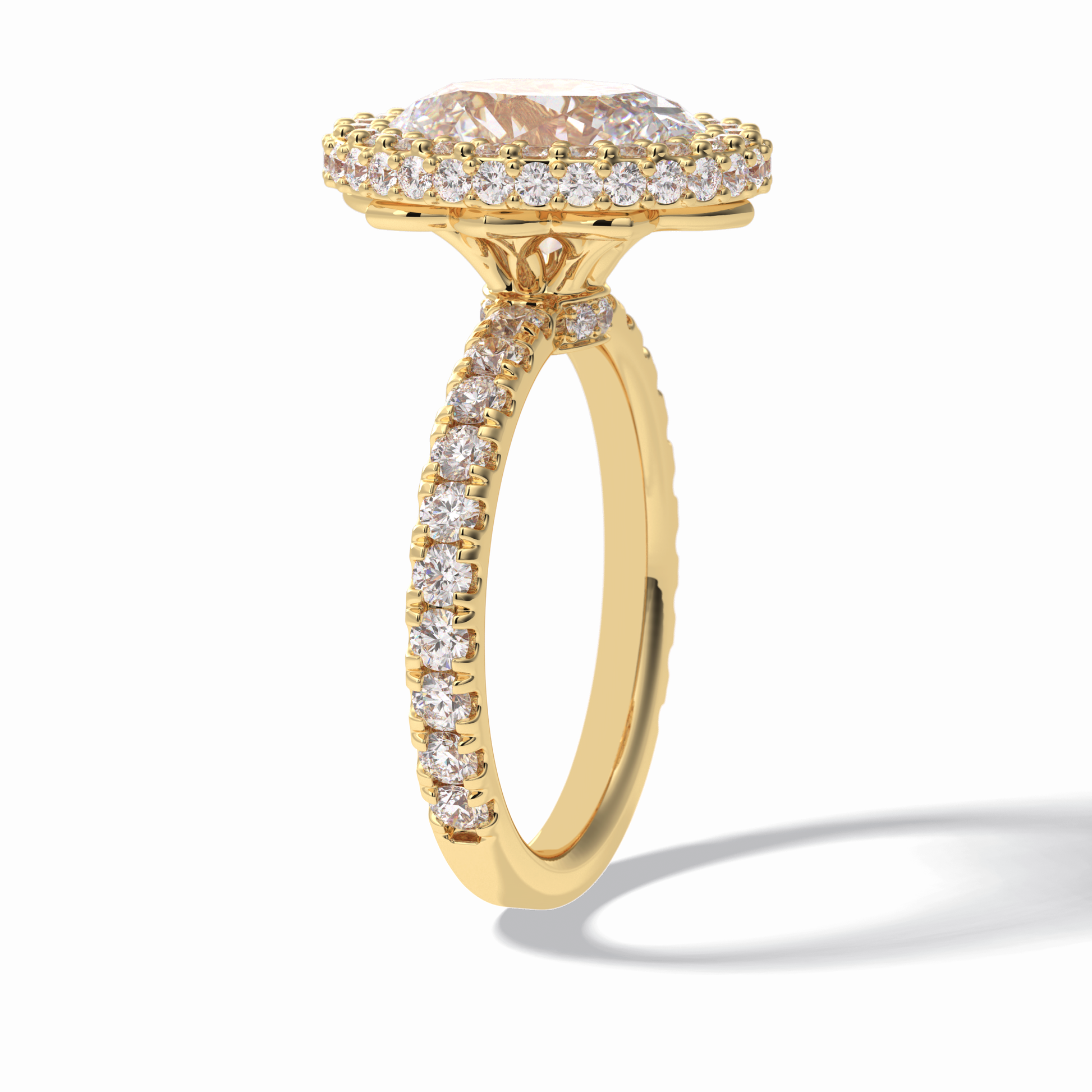 0.54 CT Oval Cut Halo & Pave Style Moissanite Engagement Rings