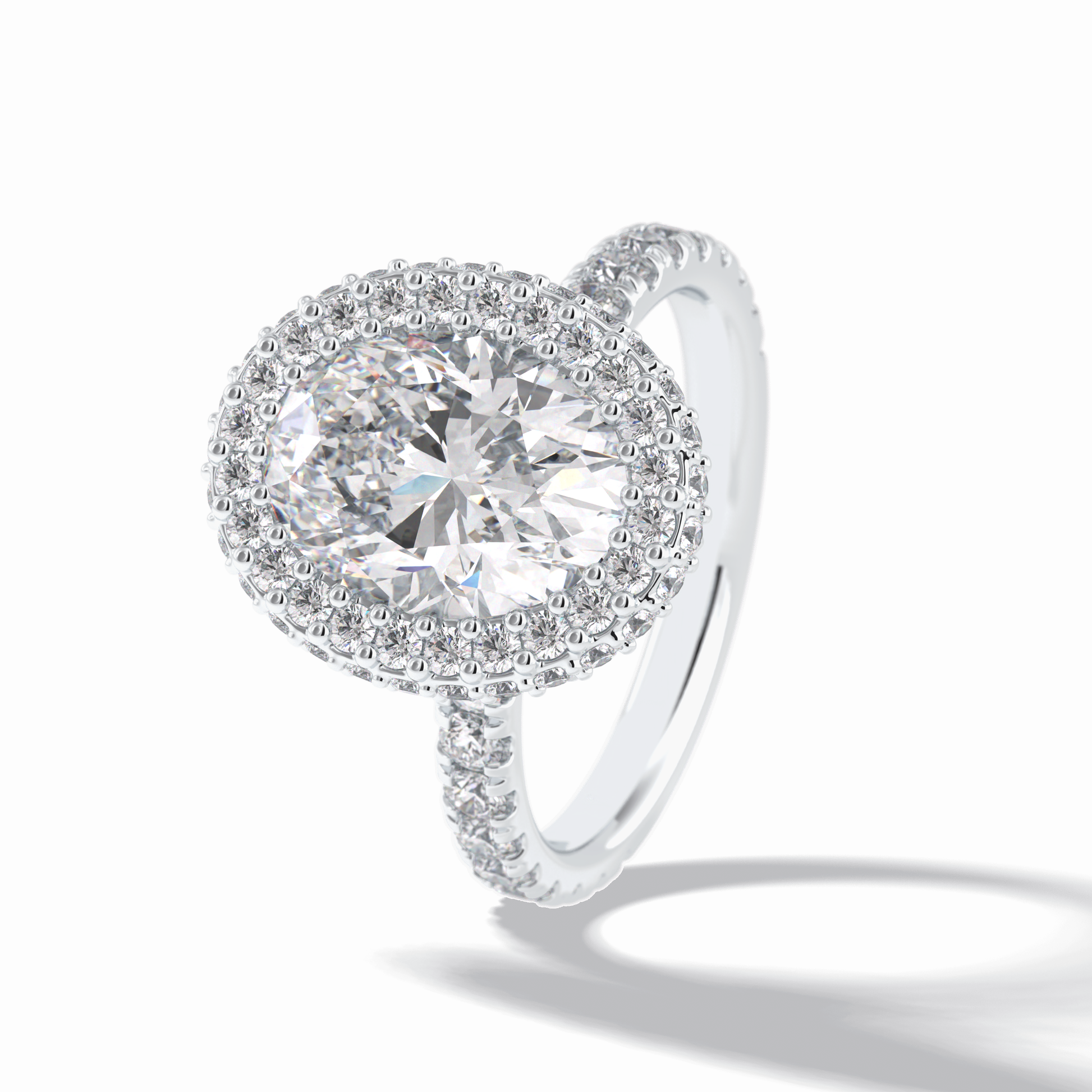 0.54 CT Oval Cut Halo & Pave Style Moissanite Engagement Rings