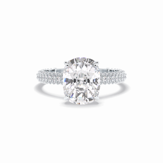 3.99 CT Cushion Cut Hidden Halo & Pave Style Moissanite Engagement Rings