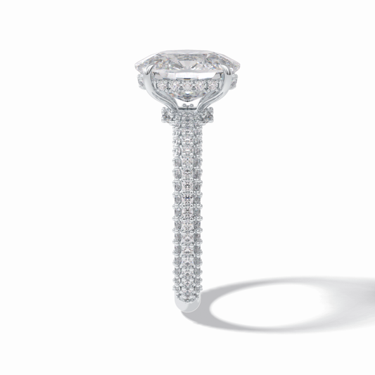 3.99 CT Cushion Cut Hidden Halo & Pave Style Moissanite Engagement Rings