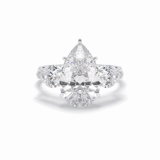 1.29 CT Pear Cut Hidden Halo & Three Stones Style Moissanite Engagement Rings