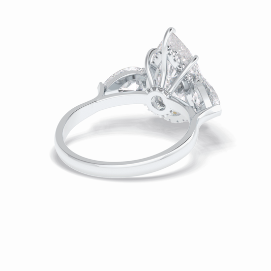 1.29 CT Pear Cut Hidden Halo & Three Stones Style Moissanite Engagement Rings