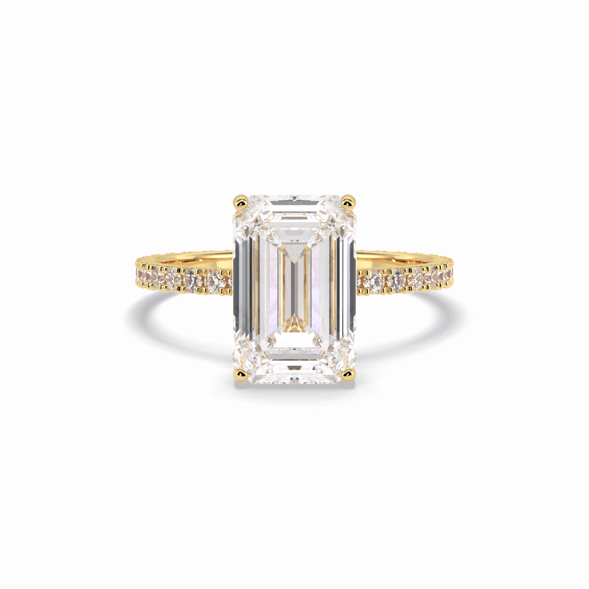 3.06 CT Emerald Cut Hidden Halo & Pave Style Moissanite Engagement Rings