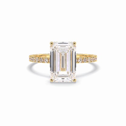 3.06 CT Emerald Cut Hidden Halo & Pave Style Moissanite Engagement Rings