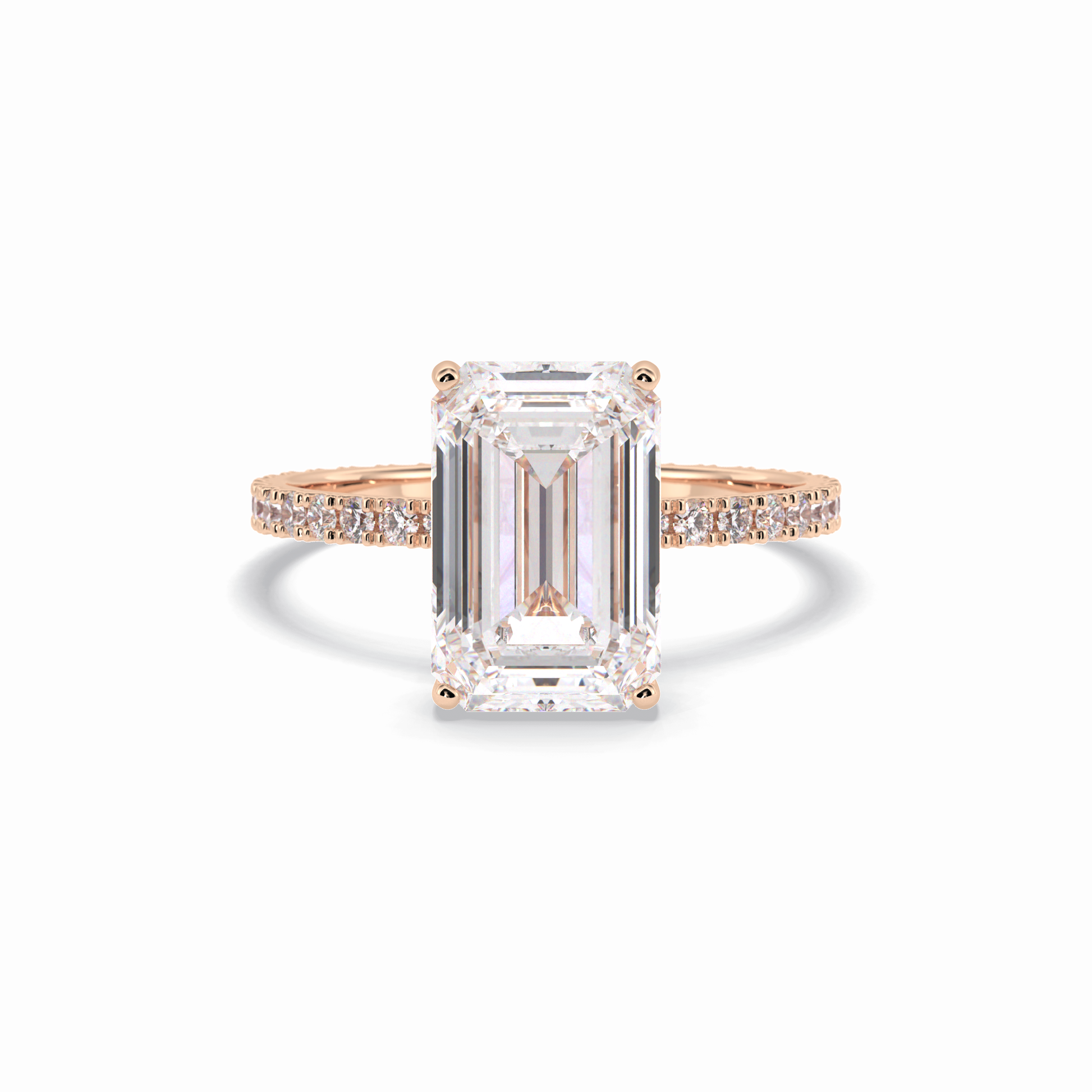 3.06 CT Emerald Cut Hidden Halo & Pave Style Moissanite Engagement Rings