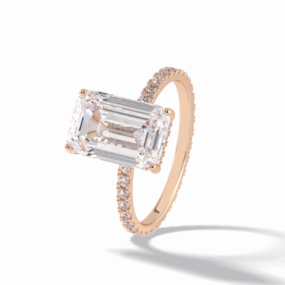 3.06 CT Emerald Cut Hidden Halo & Pave Style Moissanite Engagement Rings