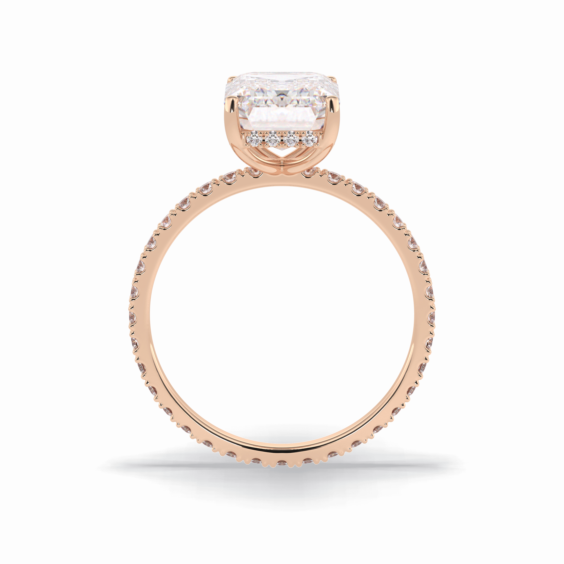 3.06 CT Emerald Cut Hidden Halo & Pave Style Moissanite Engagement Rings