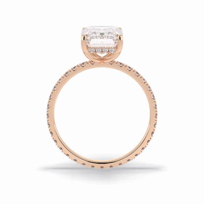 3.06 CT Emerald Cut Hidden Halo & Pave Style Moissanite Engagement Rings