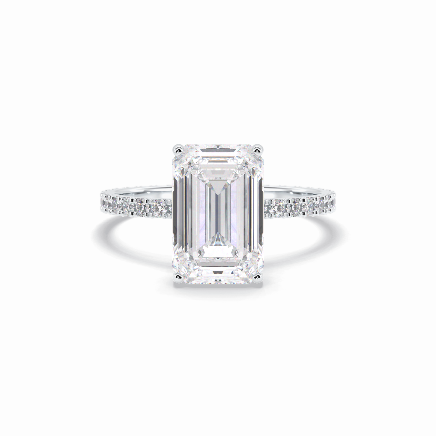 3.06 CT Emerald Cut Hidden Halo & Pave Style Moissanite Engagement Rings