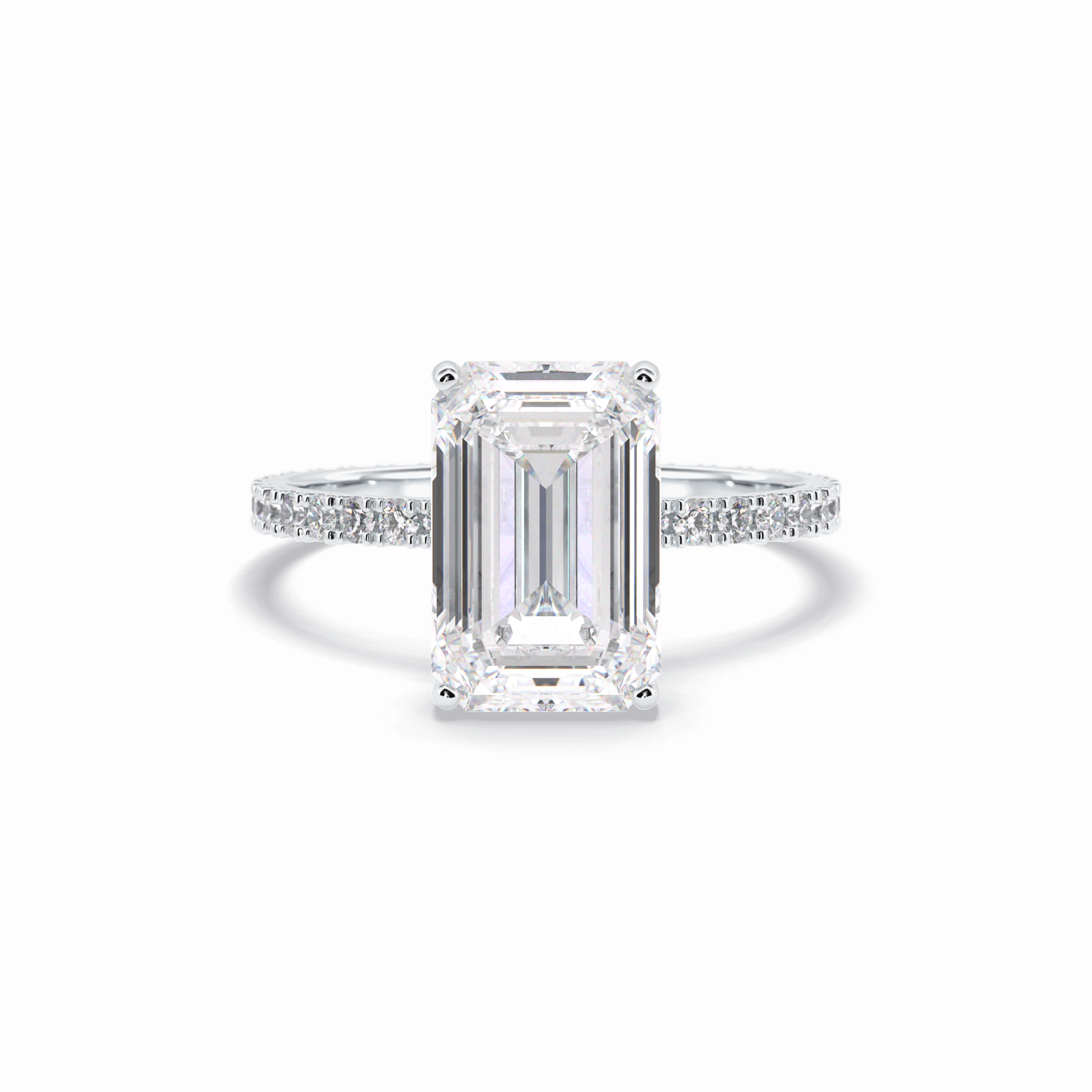 3.06 CT Emerald Cut Hidden Halo & Pave Style Moissanite Engagement Rings