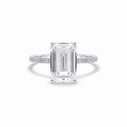 3.06 CT Emerald Cut Hidden Halo & Pave Style Moissanite Engagement Rings