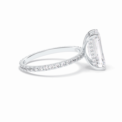 3.06 CT Emerald Cut Hidden Halo & Pave Style Moissanite Engagement Rings