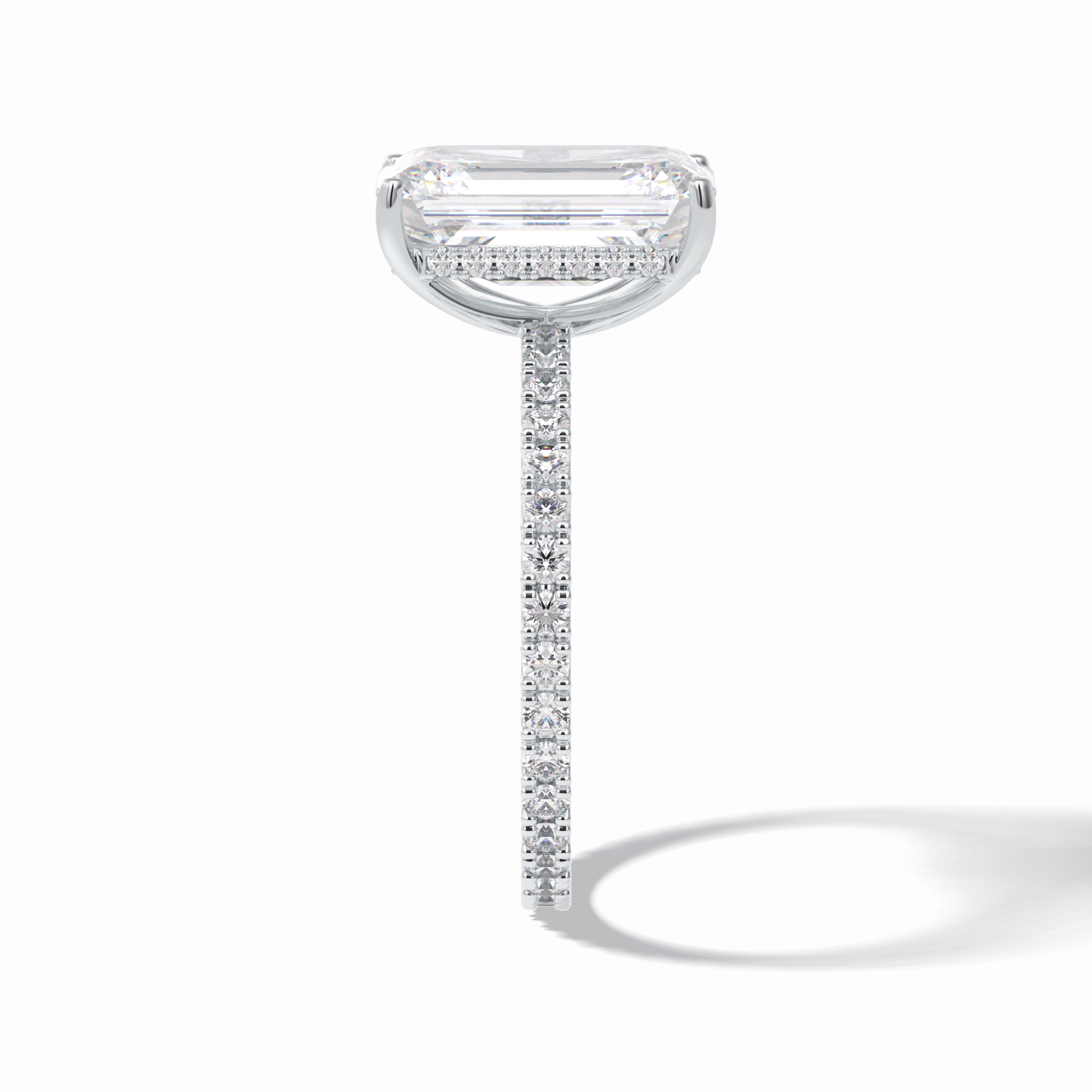 3.06 CT Emerald Cut Hidden Halo & Pave Style Moissanite Engagement Rings