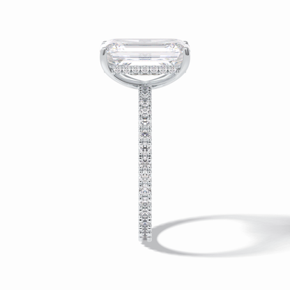 3.06 CT Emerald Cut Hidden Halo & Pave Style Moissanite Engagement Rings