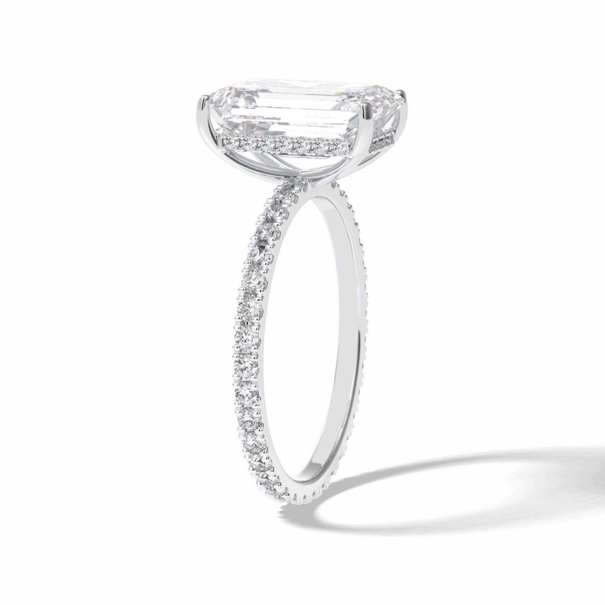 3.06 CT Emerald Cut Hidden Halo & Pave Style Moissanite Engagement Rings