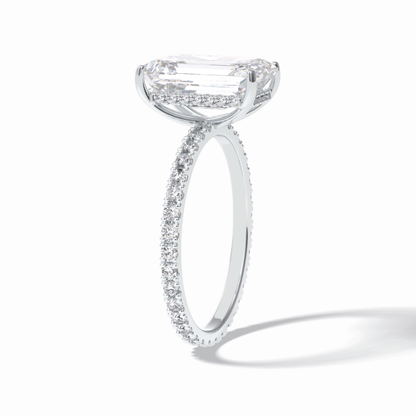 3.06 CT Emerald Cut Hidden Halo & Pave Style Moissanite Engagement Rings
