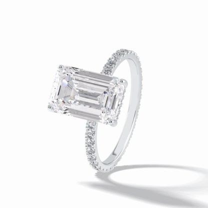 3.06 CT Emerald Cut Hidden Halo & Pave Style Moissanite Engagement Rings