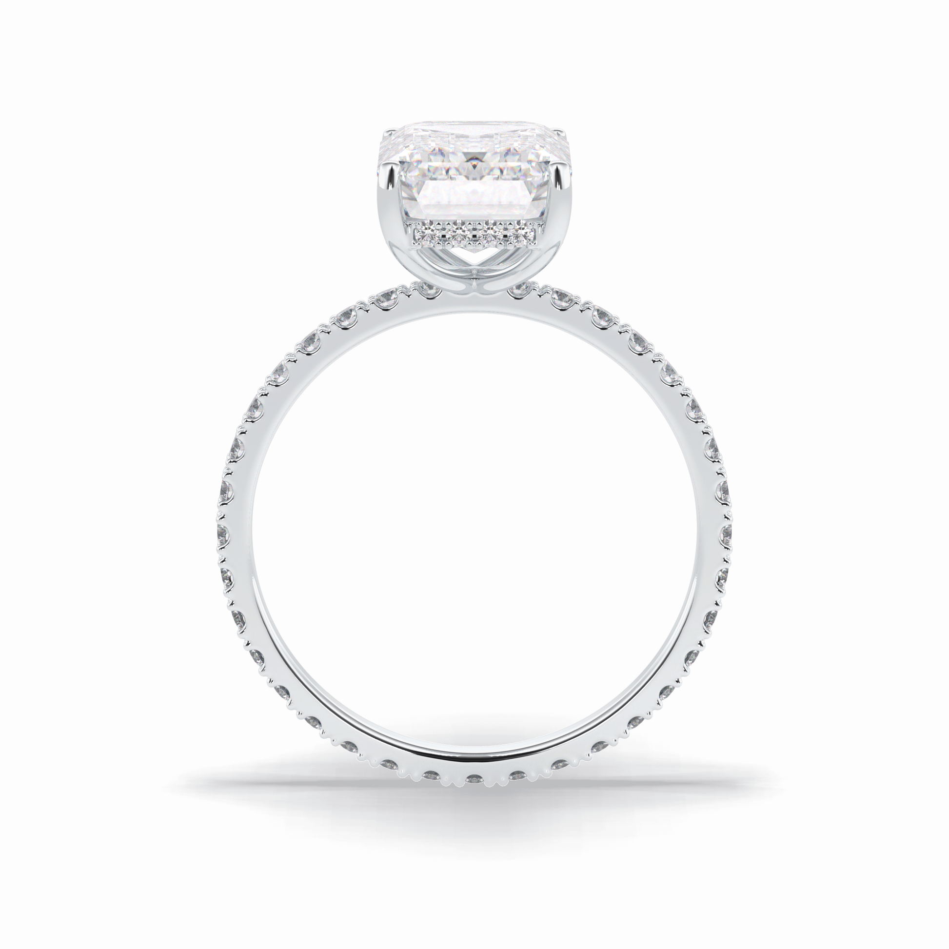3.06 CT Emerald Cut Hidden Halo & Pave Style Moissanite Engagement Rings