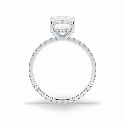 3.06 CT Emerald Cut Hidden Halo & Pave Style Moissanite Engagement Rings
