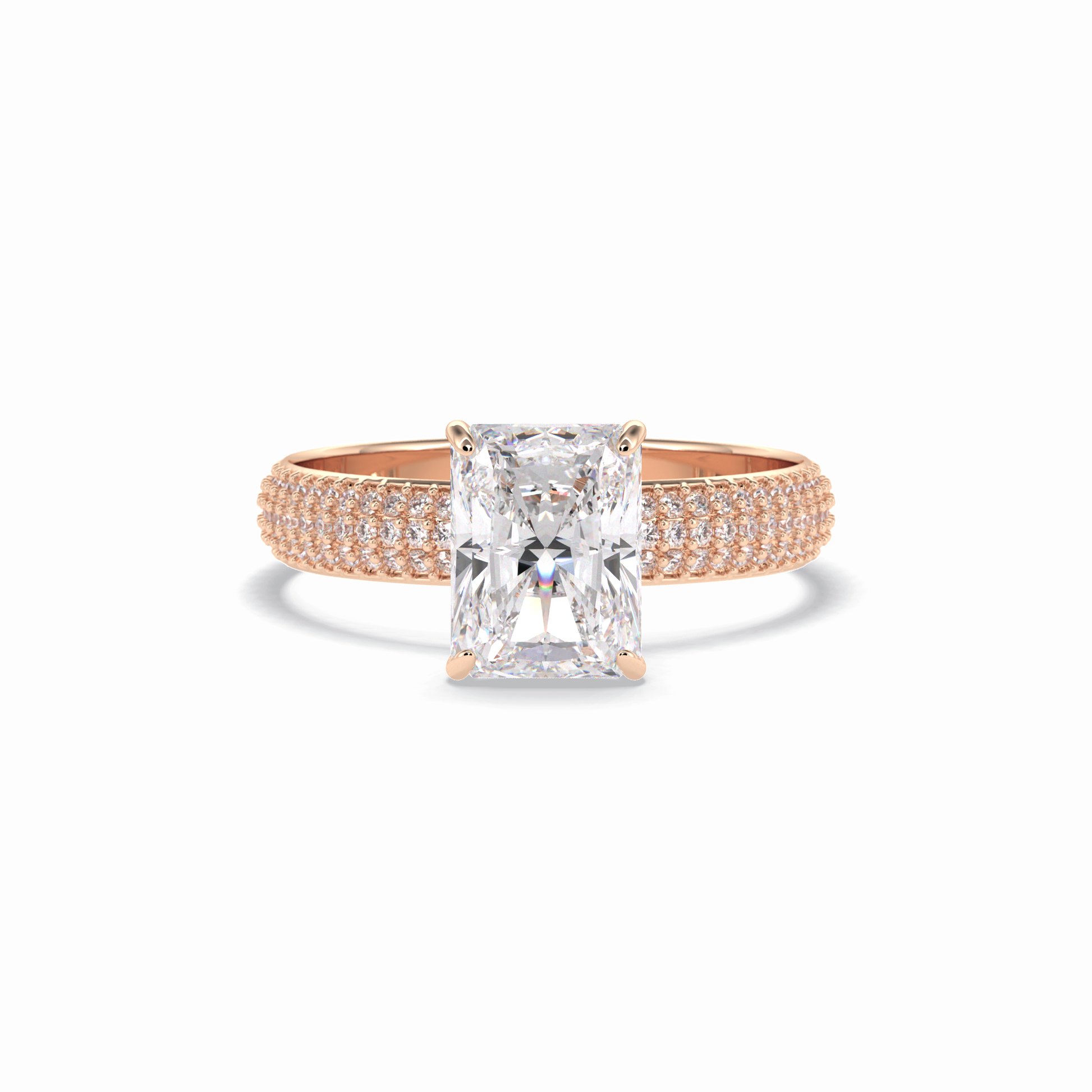 2.0 CT Radiant Cut Pave Style Moissanite Engagement Rings