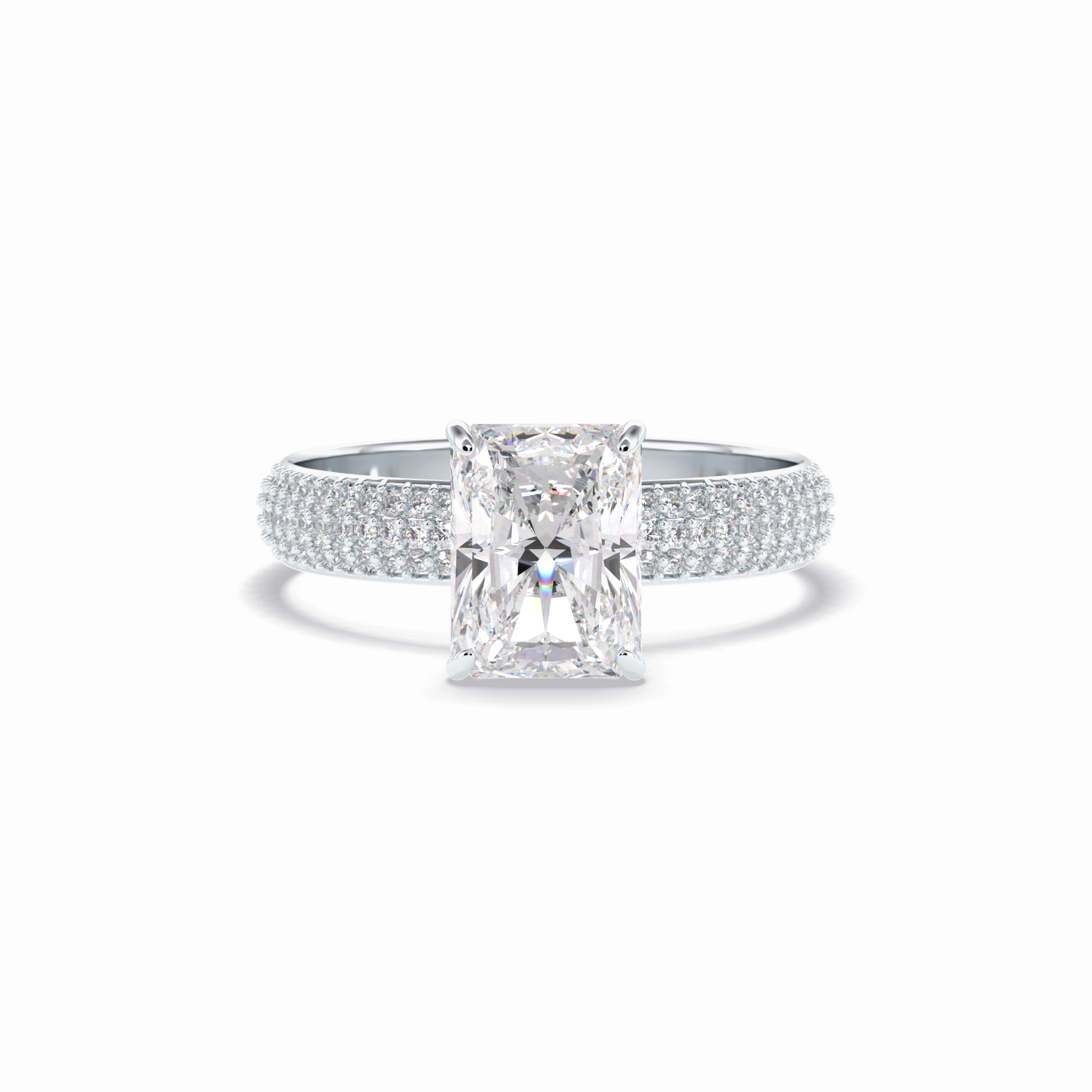 2.0 CT Radiant Cut Pave Style Moissanite Engagement Rings